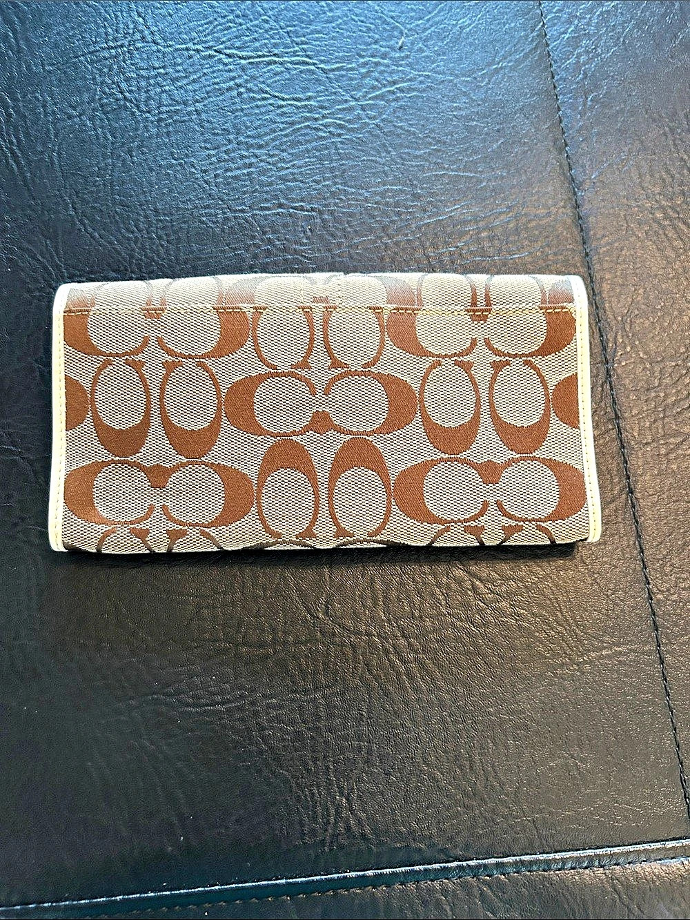 Coach Legacy Signature Stripe Patchwork Long Wallet Brown & White - Picture 2 of 4